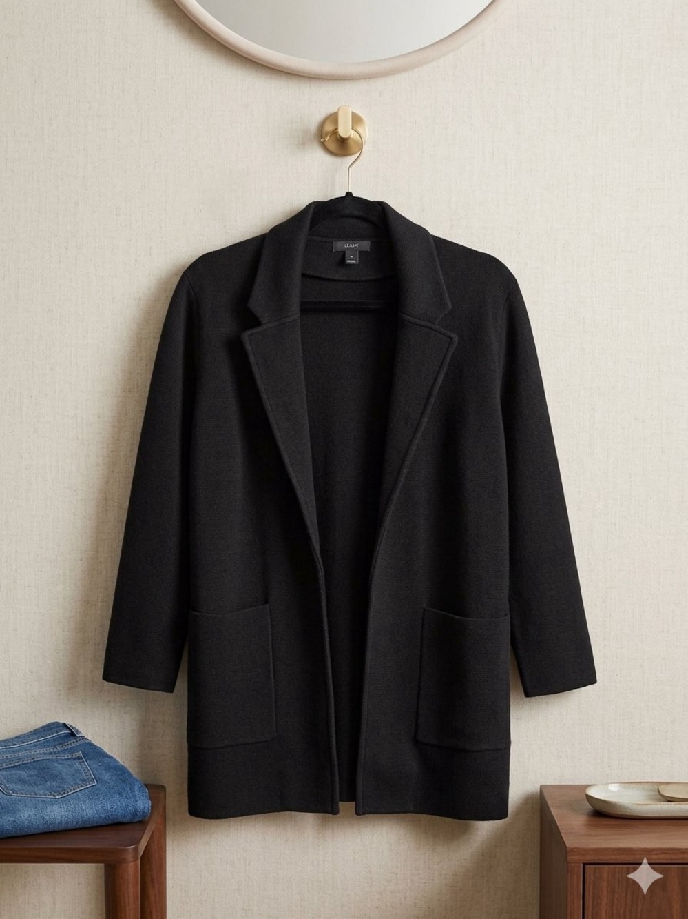 J.Crew "Sophie" Black Open-Front Sweater Blazer Cardigan M EUC Preppy Minimalist